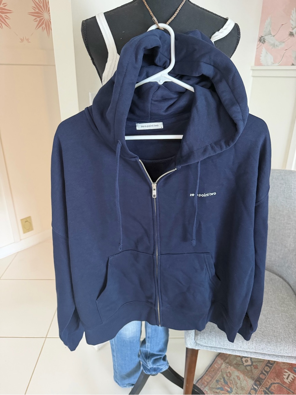 Zero Point Two Classic Zipper Zip Up Hoodie Unisex Size M Navy